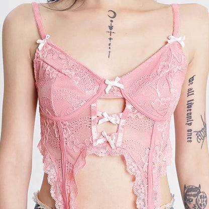 Free Shipping For 'Narcissism' E-girl Pink Bow-Tie Cami Top