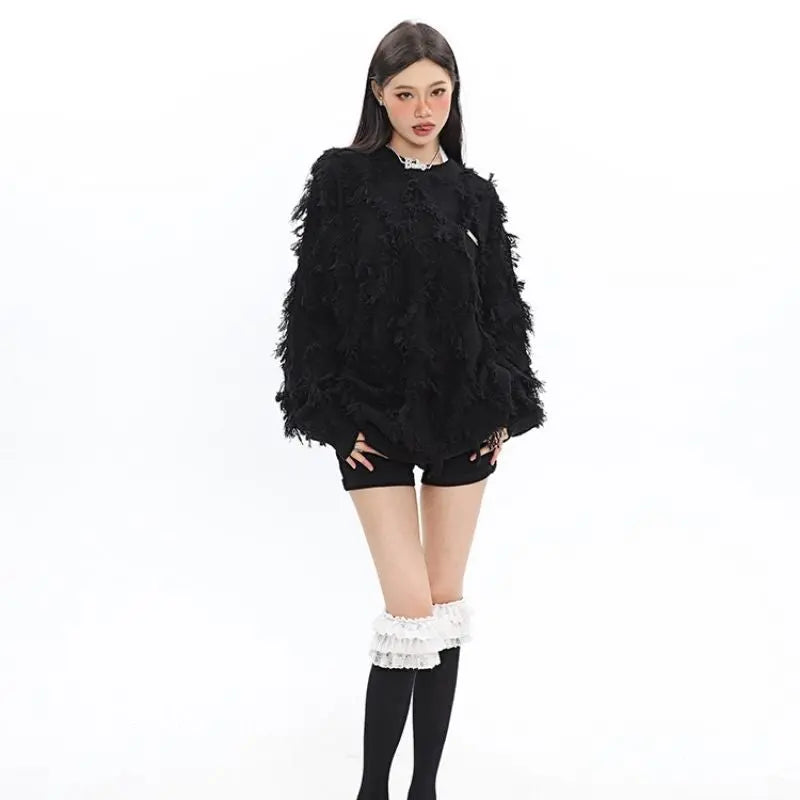 Free Shipping For 'Nariele' fringed crew neck solid sweater