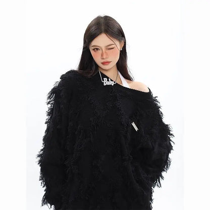 Free Shipping For 'Nariele' fringed crew neck solid sweater