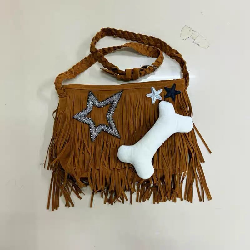 Free Shipping For 'Naughty Dog' Tassel Grunge Star & Bone Crossbody Bag