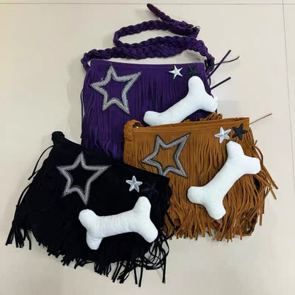 Free Shipping For 'Naughty Dog' Tassel Grunge Star & Bone Crossbody Bag