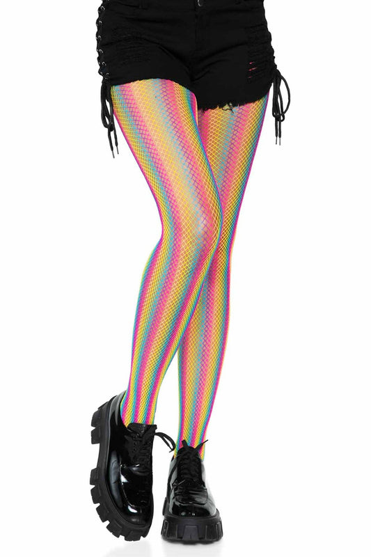 Free Shipping For Neon Rainbow Stripped Fishnet Pantyhose