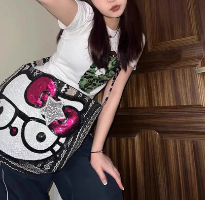 Free Shipping For 'Nerdy' Kawaii Sequins Crossbody Tote Bag