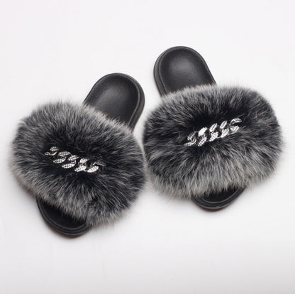 Womens Fuzzy Slippers, Fox Fur Inspired Sandals