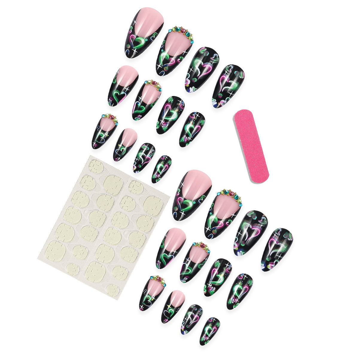 New FashionDark Colored Heart Diamond Almond Nail Tips