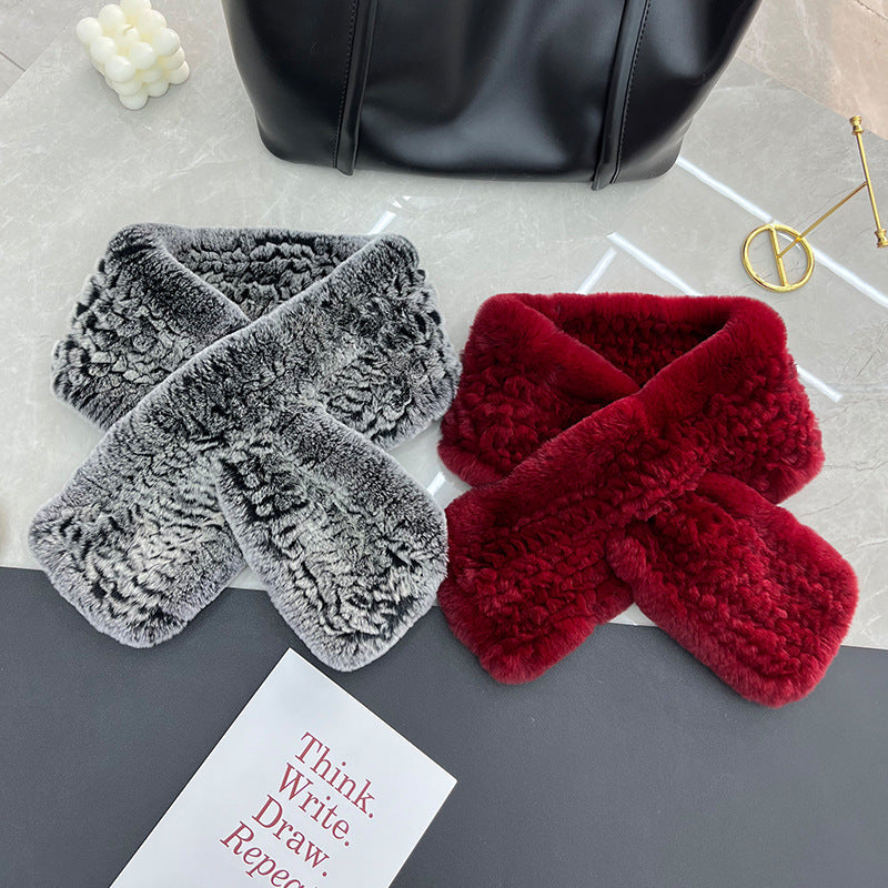 Hand-Knitted Real Rabbit Fur Scarf - Winter Accessory