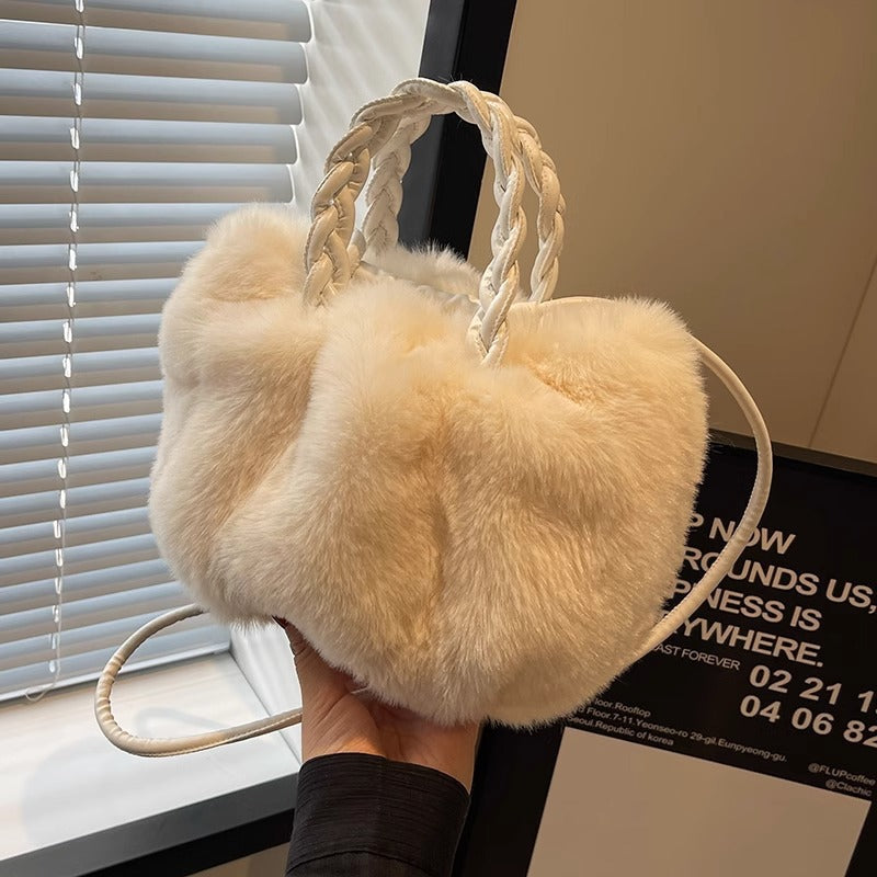 Cute Fuzzy Pumpkin Bag Women's Winter Shoulder Purse