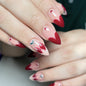 Almond Shaped Red Heart French Cherry Polka Dot Detachable Fake Nails-homeunderwear