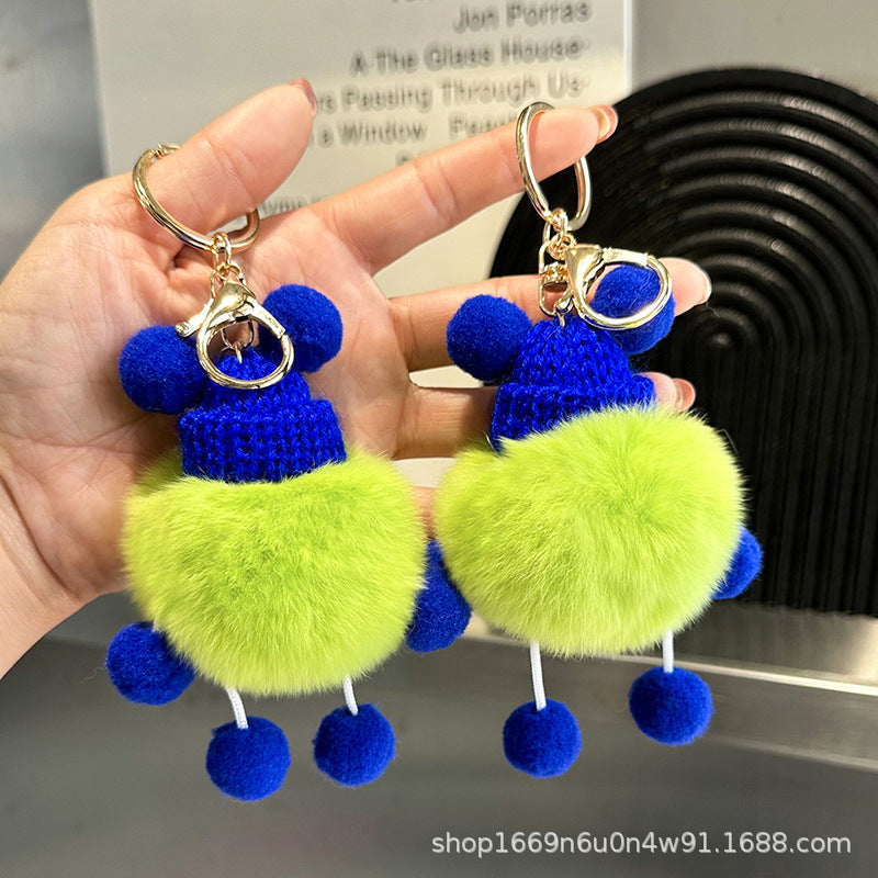 Cute Fuzzy Bead Keychain - 12cm Carabiner Toy