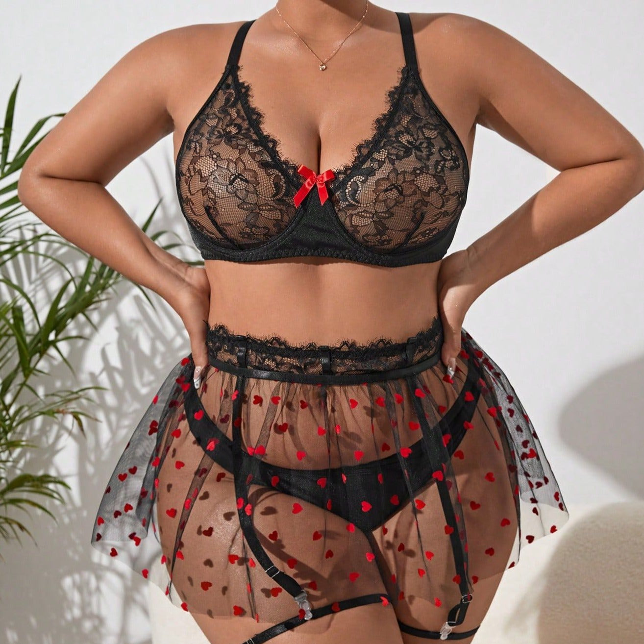 Plus Size Black Love Star Bralette & Panty