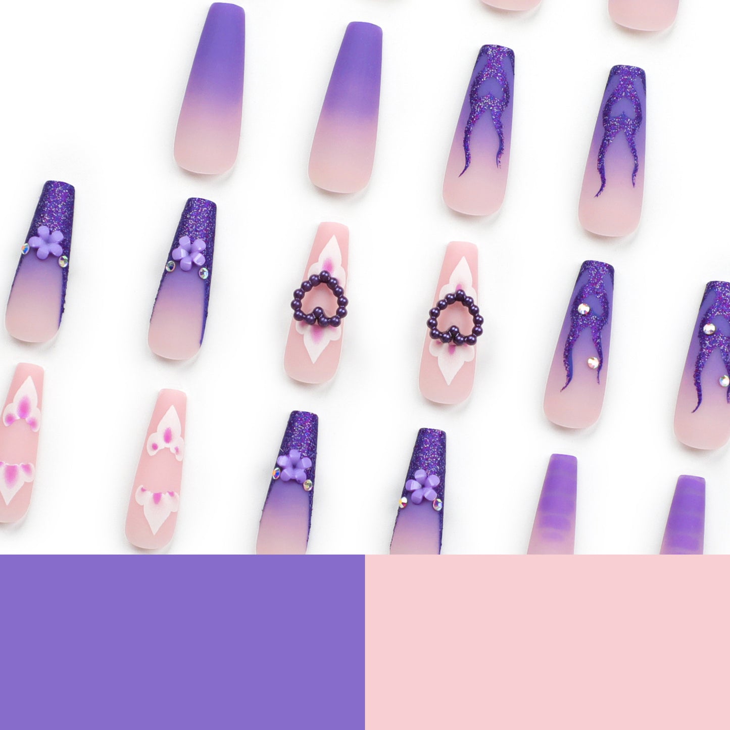 Purple Long Nail Tips for Glamorous European Style