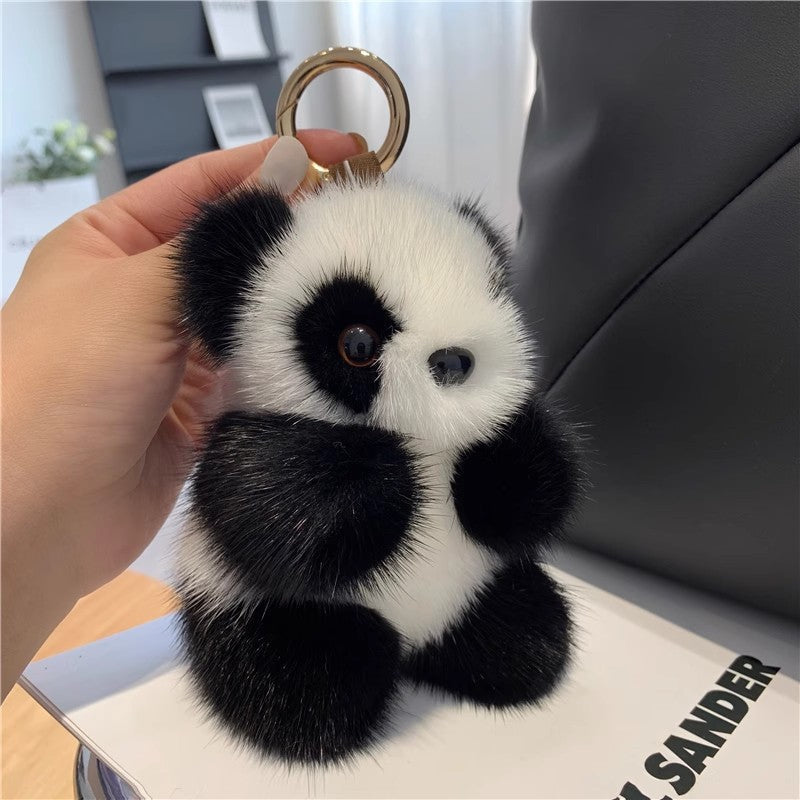 Cute Faux Mink Panda Keychain Plush Toy Accessory