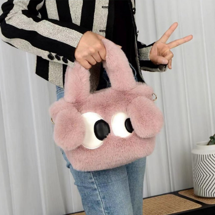 Cute Fuzzy Dog Handbag Winter Tote Shoulder Purse