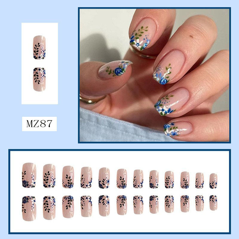 Fresh Summer Light Blue Rose Press-On Nails - Mid-Length