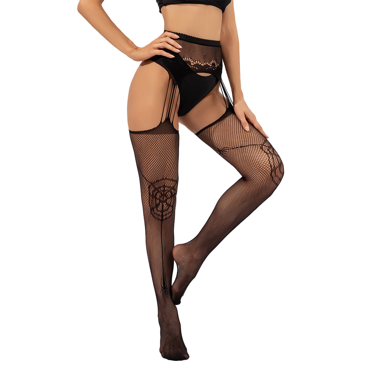 Free Shipping For Fishnet Spider Web JacquardThigh High Stocking