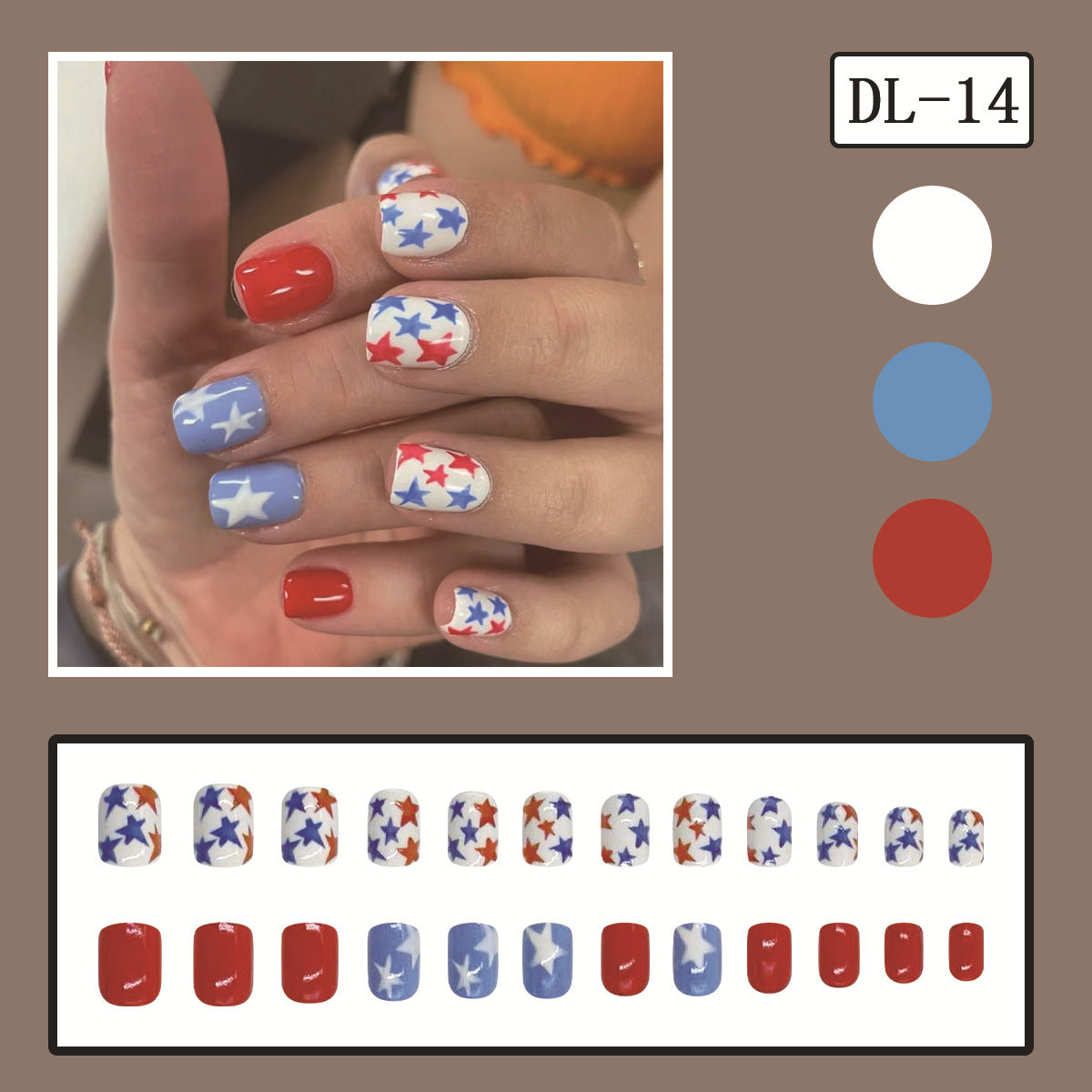 4th of July Red White Blue Star Shiny Removable Nails