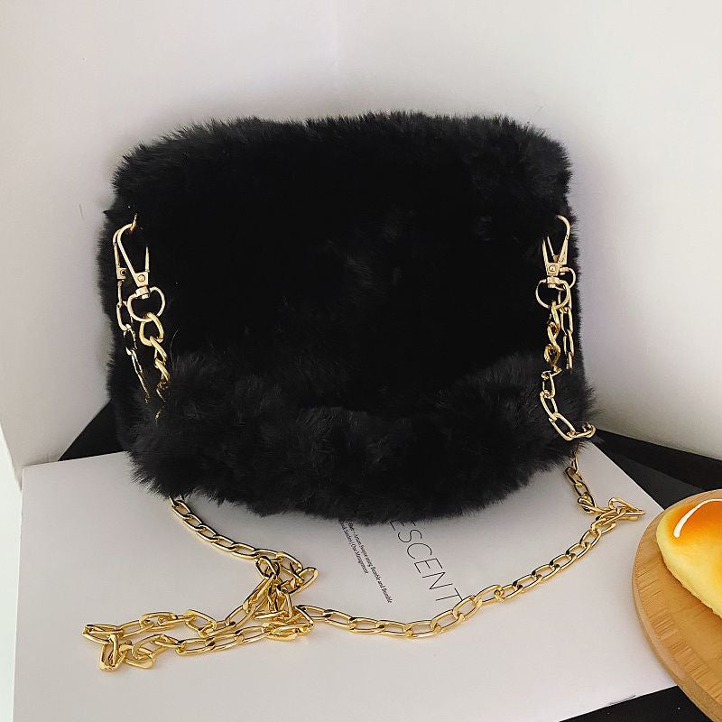 Fuzzy Winter Crossbody Bag - Fashionable Chain Purse