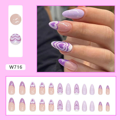 "Purple Heart Almond Fall Nails: Studded Star Mid-Length False Nails