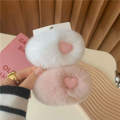 Cute Real Rabbit Fur Hair Clips - Heart Shaped Bobby Pins