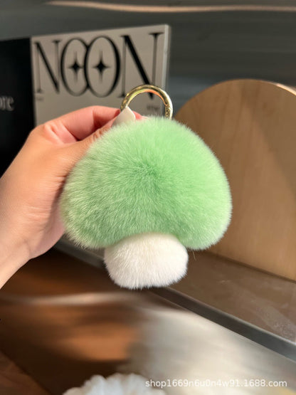 Cute Real Rabbit Fur Mushroom Keychain - Trendy Car Accessory