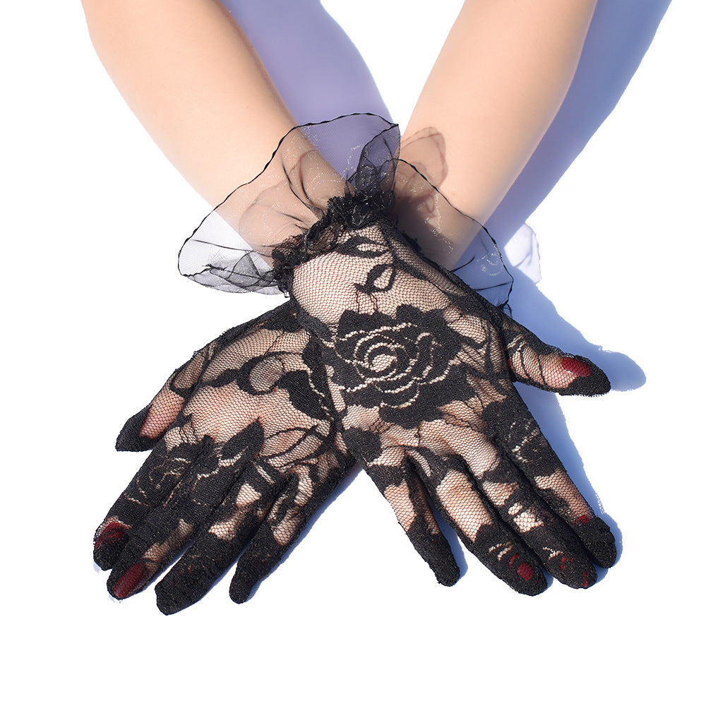 Short Rose Lace Transparent Gloves