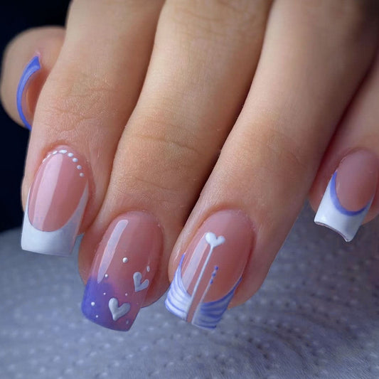 Square Purple Ombre French Heart Instagram Nails