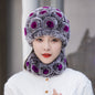 Warm Real Rabbit Fur Ear Flap Hat & Scarf Set