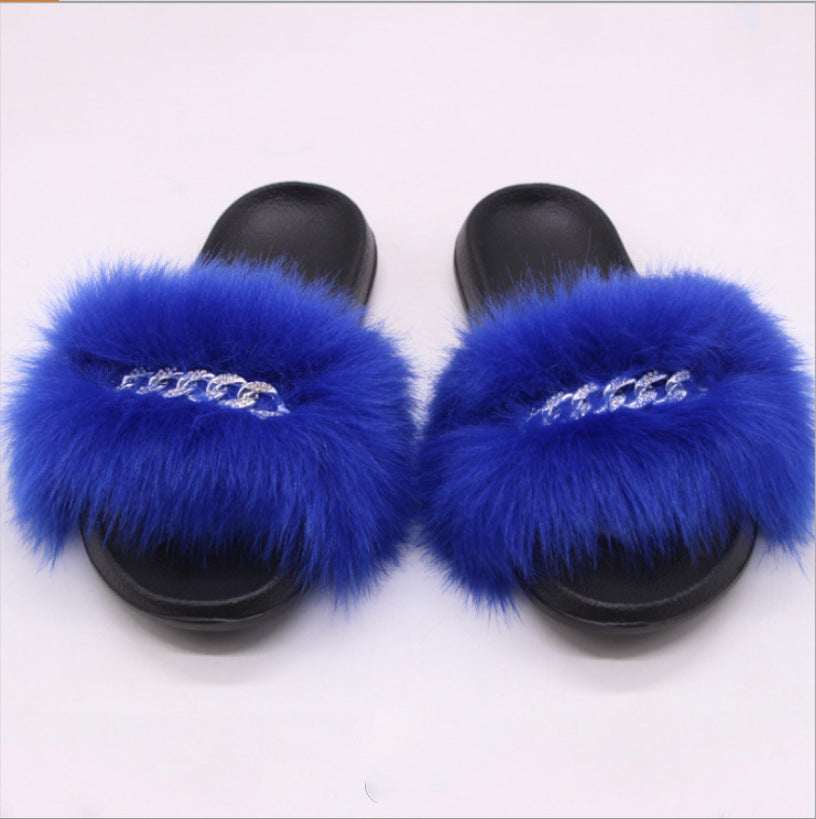 Womens Fuzzy Slippers, Fox Fur Inspired Sandals