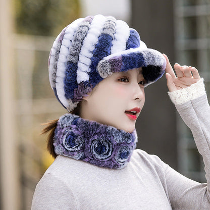 Warm Real Rabbit Fur Cap & Scarf Set - Stylish Winter Wear