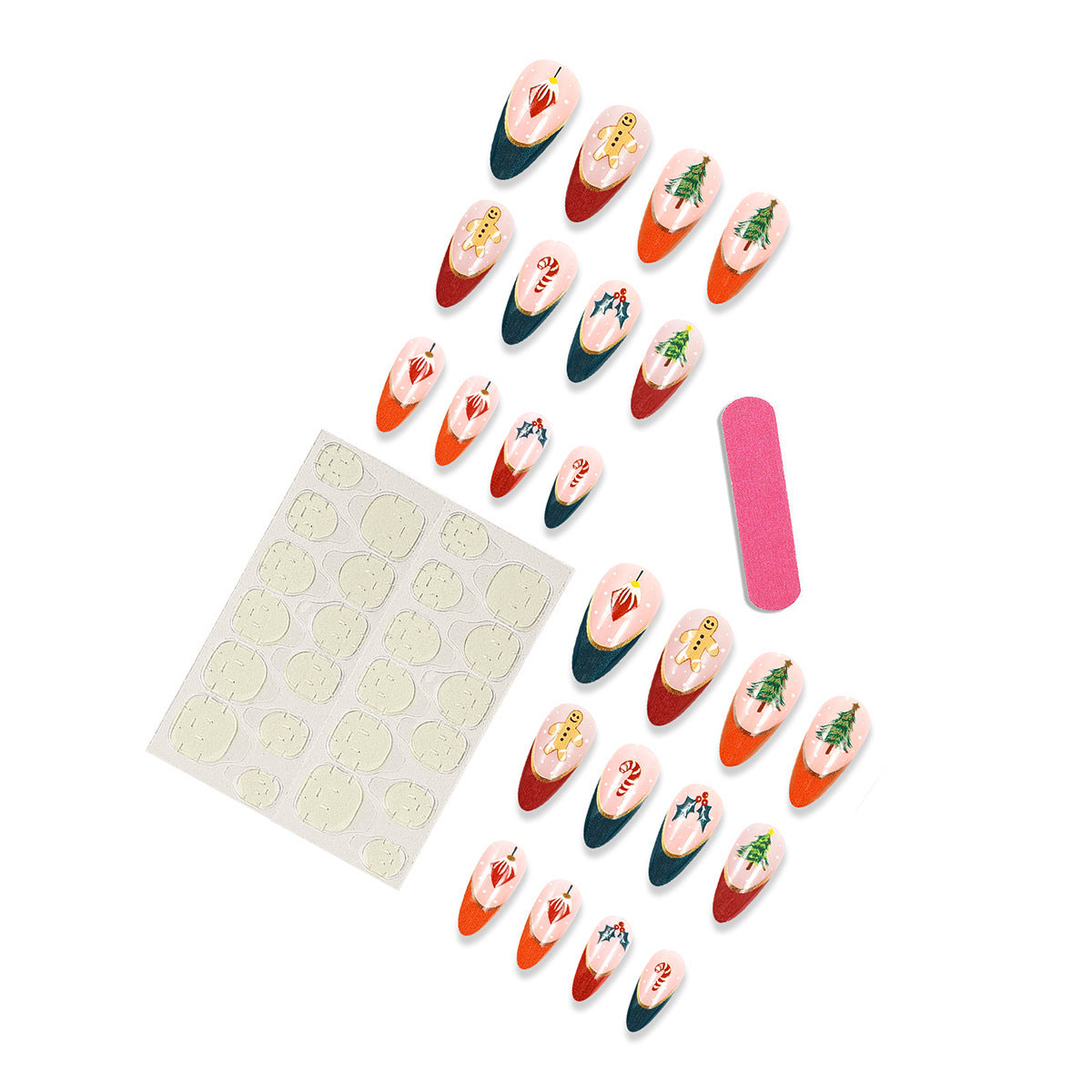 New FashionColorful Christmas Tree French Almond Nail Tips