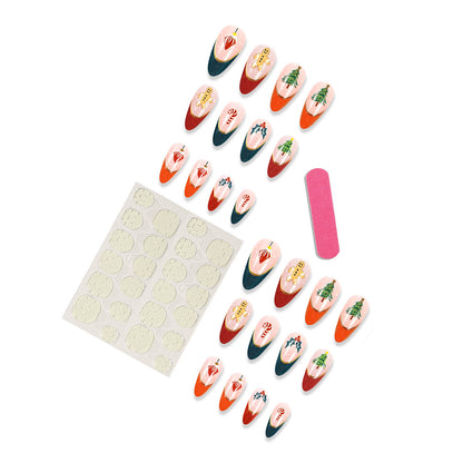 New FashionColorful Christmas Tree French Almond Nail Tips