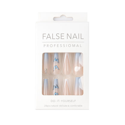 Blue Butterfly V-Shaped French Nail Extensions, Ins Style