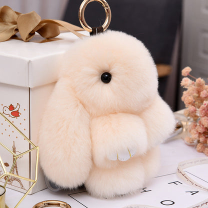 Real Rabbit Fur Lying Rabbit Keychain Car Accessory