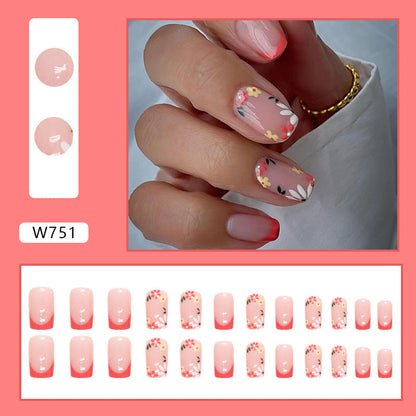 Square Multicolor Flower Nails - Cute, Sweet, Romantic