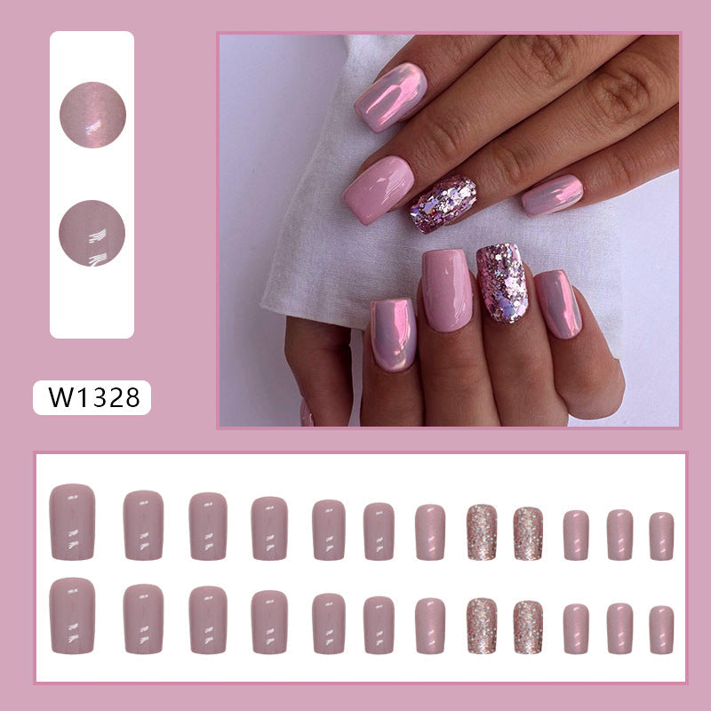 Ultra-Shiny Aurora Solid Color Mid-Length Square Nails