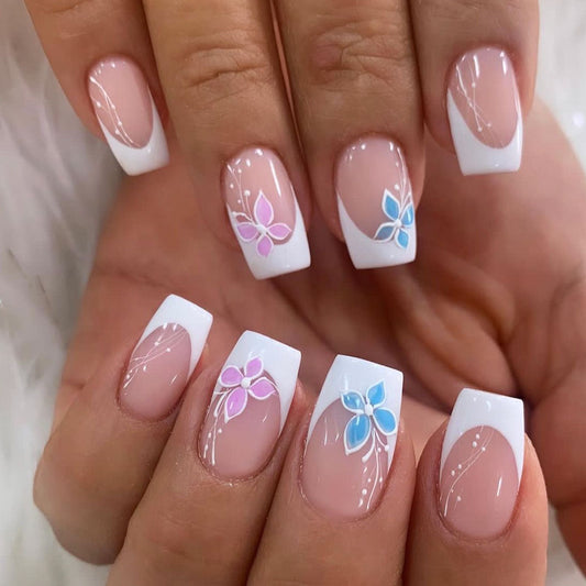 Square Spring/Summer Ins-Style Floral French Press-On Nails