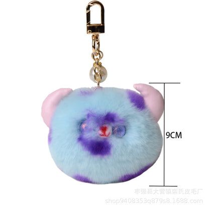 Mink and Rabbit Fur and Cowhide Cute Cartoon Keychain Accessory