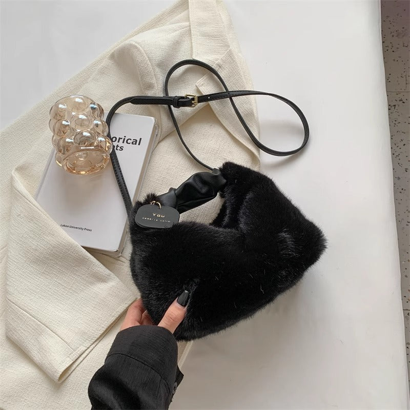 Versatile Fuzzy Crossbody Bag with Pendant