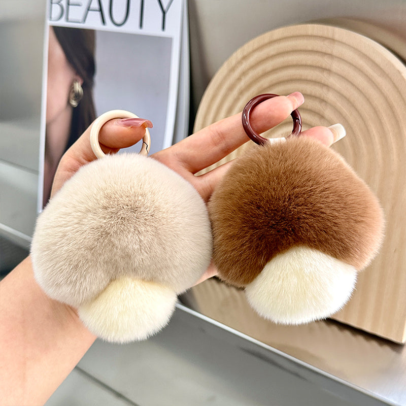 Chic Faux Fur Mushroom Keychain - 10cm Ins Trend