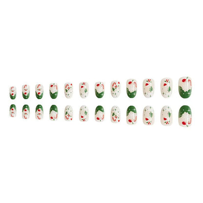 Shiny Oval Christmas Nail Tips with Festive Designs