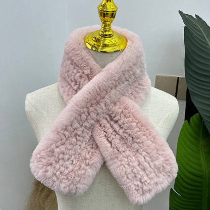 Hand-Knitted Real Rabbit Fur Scarf - Winter Accessory