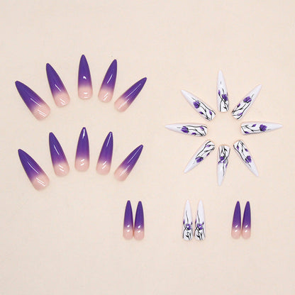 Long Pointed Gradient Purple Orchid Nails for Fashionistas