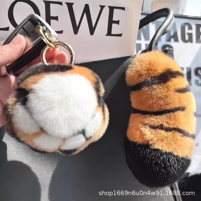 Cute Otter Rabbit Fur Tiger Tail Keychain Plush Gift