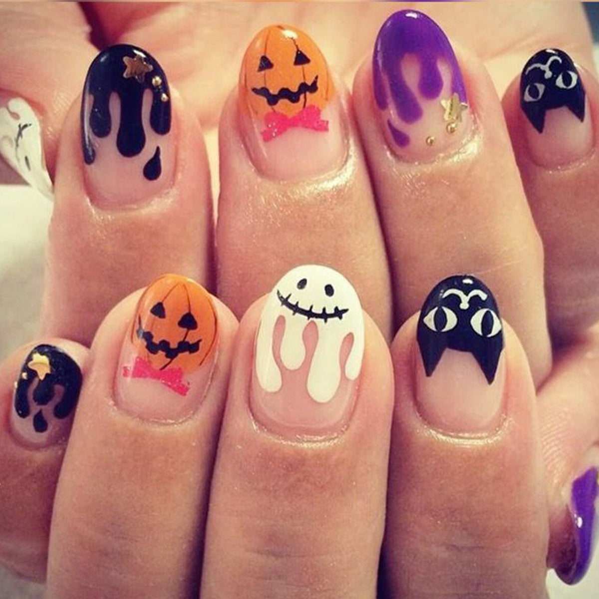 Pumpkin Ghost Bat Halloween Nail Tips