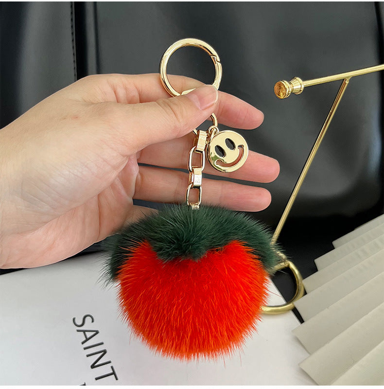 Lucky Mink Fur Persimmon Charm Keychain & Bag Decor