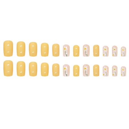 Square Shape Turmeric Gold Flower Nails, Yellow Tone, 24 Pieces