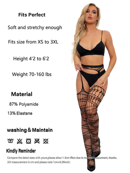 Sexy Striped Fishing Net Versatile Open Crotch Transparent One-piece Bare Leg Garters One-piece Net Socks