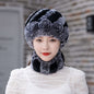 Warm Real Rabbit Fur Ear Flap Hat & Scarf Set