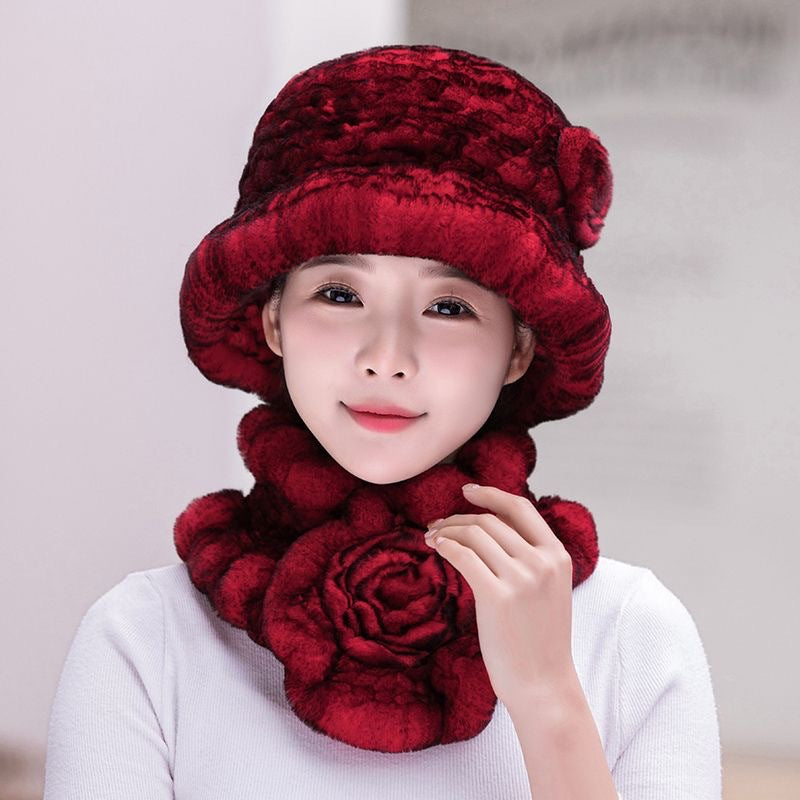 Winter Real Rabbit Fur Hat & Scarf Set - Warm & Elegant