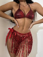 European and American Fringed Glitter Three-Piece Swimwear